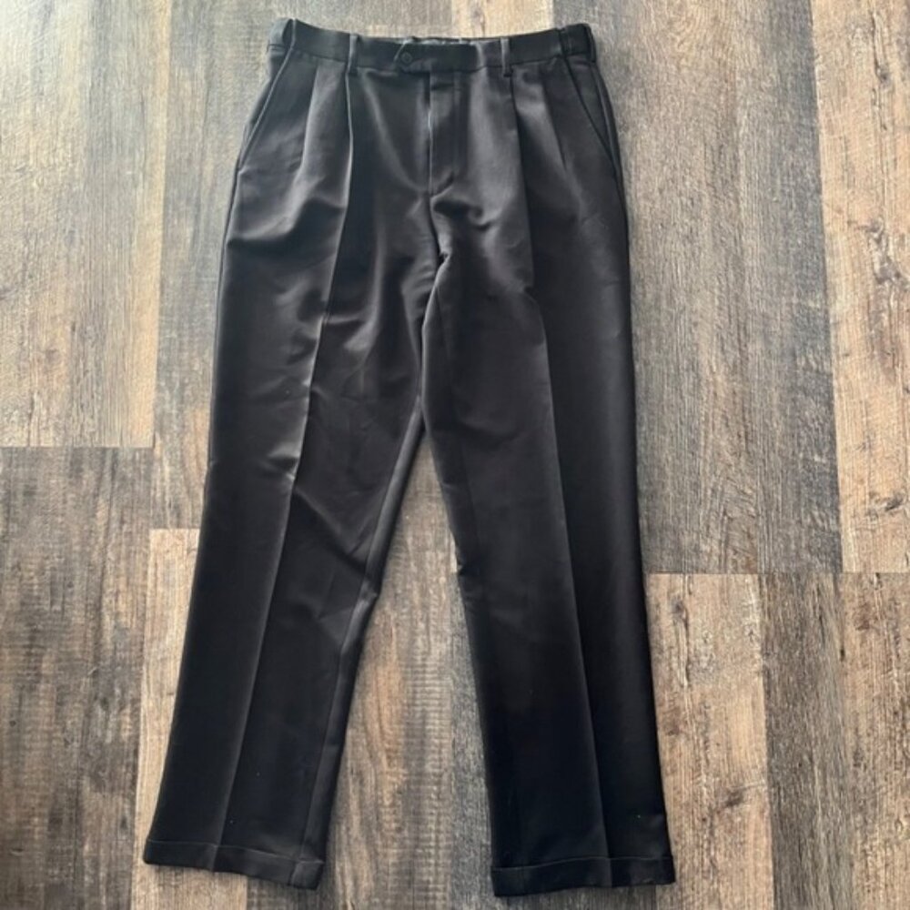 Savane Dress Pants‎ Pleated Front Cuffed Hem Black Men's 34x34